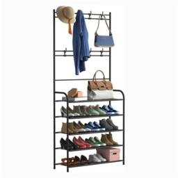 EONLION 5 Tier Shoes Rack Shelf Hat Bag Light Cloth Stand Hanger Organiser in Black - thumbnail 1
