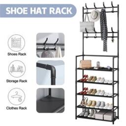 EONLION 5 Tier Shoes Rack Shelf Hat Bag Light Cloth Stand Hanger Organiser in Black - thumbnail 6