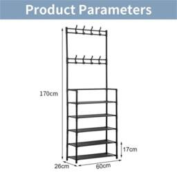 EONLION 5 Tier Shoes Rack Shelf Hat Bag Light Cloth Stand Hanger Organiser in Black - thumbnail 2