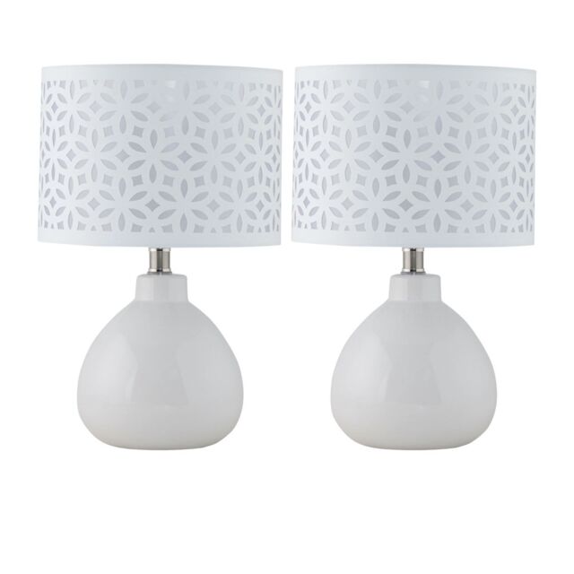 First Choice Lighting Set of 2 Tuscan - White Ceramic Lamps with White Cut Out Shade - image 1