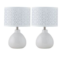 First Choice Lighting Set of 2 Tuscan - White Ceramic Lamps with White Cut Out Shade - thumbnail 1