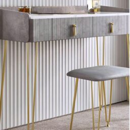 CARME HOME Tokyo Glow Dove Grey Velvet Dressing Table with Velvet Stool - thumbnail 2