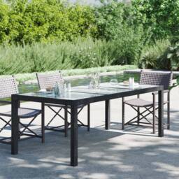 Berkfield Home Garden Table Black 190x90x75 cm Tempered Glass & Poly Rattan - Size: 190 x 90 x 75 cm - thumbnail 2