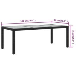 Berkfield Home Garden Table Black 190x90x75 cm Tempered Glass & Poly Rattan - Size: 190 x 90 x 75 cm - thumbnail 5