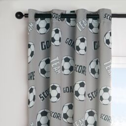 OHS Football Eyelet Curtain Panels Pair of Kids Ring Top Thermal Ready Made in Grey - Size: 117 cm width x 137 cm drop - thumbnail 2