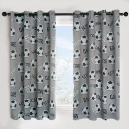 OHS Football Eyelet Curtain Panels Pair of Kids Ring Top Thermal Ready Made in Grey - Size: 117 cm width x 137 cm drop - thumbnail 1