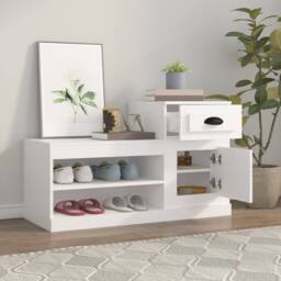 Berkfield Home Shoe Cabinet White 100x42x60 cm Engineered Wood - Size: 100 x 42 x 60 cm - thumbnail 3