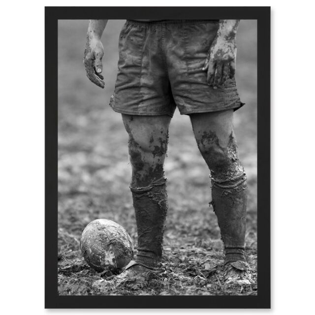 Artery8 Ball Rugby Mud Bowl Sport Scrum A4 Artwork Framed Wall Art Print in Black - image 1