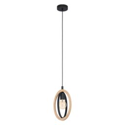 Loops Hanging Ceiling Pendant Light Black & Wood Hoop Shade 1 x 40W E27 Bulb - thumbnail 1