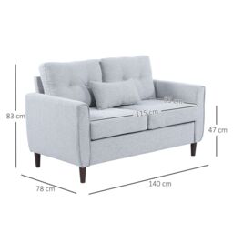 HOMCOM Modern Chic Loveseat with Armrest Spring Padding for Home Office in Grey - thumbnail 3