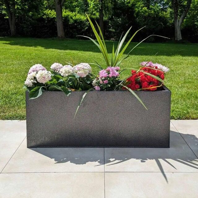 Woven Wood 100cm Zinc Silver & Black Textured Trough Planter - image 1