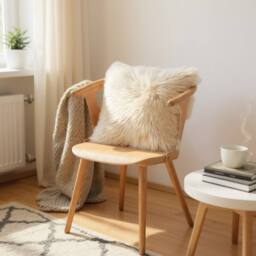 Infinity Leather Natural Sheepskin Real Wool Cushion in Beige - Size: 40 cm x 40 cm