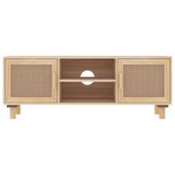 Berkfield Home TV Cabinet Brown 105x30x40 cm Solid Wood Pine&Natural Rattan in Light Tan - Size: 105 x 30 x 40 cm - thumbnail 4