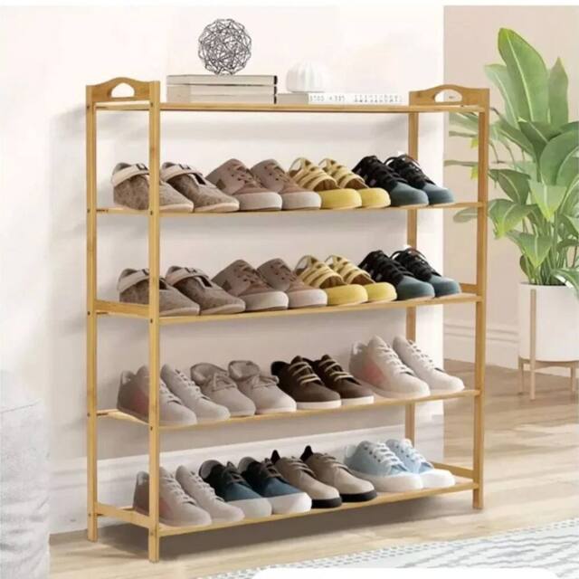 VOGREX 5 TIERS BAMBOO SHOE RACK FOOTWEAR ORGANISER WOODEN STORAGE SHELVES in Brown - image 1