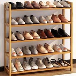 VOGREX 5 TIERS BAMBOO SHOE RACK FOOTWEAR ORGANISER WOODEN STORAGE SHELVES in Brown - thumbnail 4