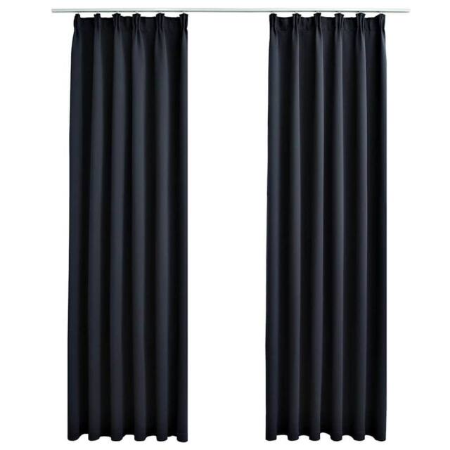 Berkfield Home Blackout Curtains with Hooks 2 pcs Anthracite 140x225 cm in Black - image 1