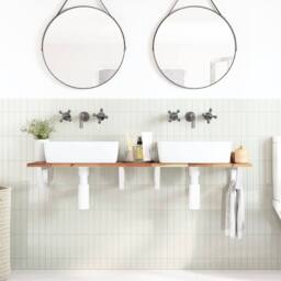 Berkfield Home Elegant Basin Shelf Wall Mounted Steel & Solid Wood Acacia in Brown