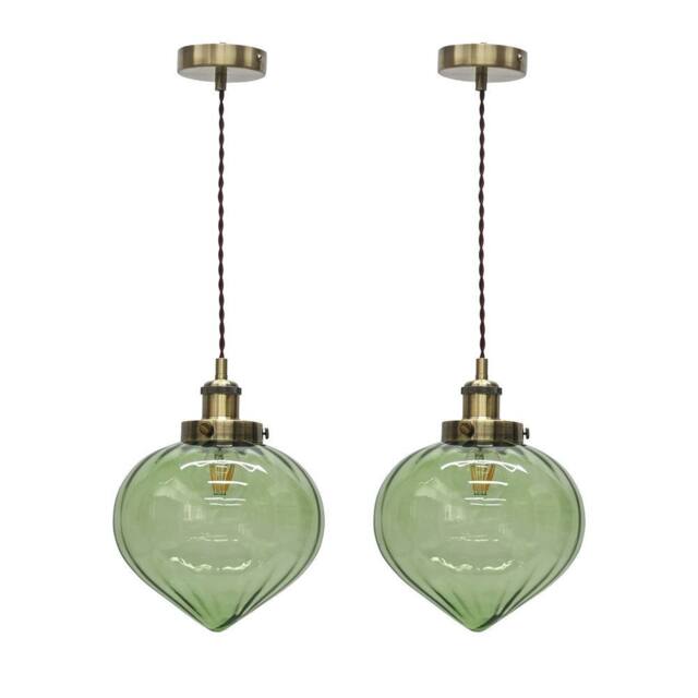 First Choice Lighting Set of 2 Layla - Green & Antique Brass Ceiling Pendant Lights - image 1