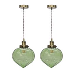 First Choice Lighting Set of 2 Layla - Green & Antique Brass Ceiling Pendant Lights - thumbnail 1