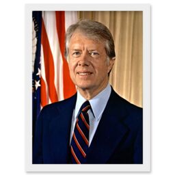 Artery8 39th US President Jimmy Carter Official Portrait Photo Artwork Framed Wall Art Print A4 in White - thumbnail 1
