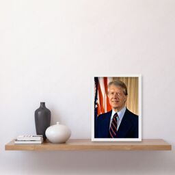 Artery8 39th US President Jimmy Carter Official Portrait Photo Artwork Framed Wall Art Print A4 in White - thumbnail 2
