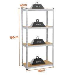 KORVIXA Garage Storage Shelves 4-Tier in Silver - Size: 0.6m2 - thumbnail 2