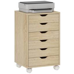 HOMCOM 6 Drawer Vertical File Cabinet with Quiet Drawers & Wheels, Oak in Light Oak - thumbnail 2