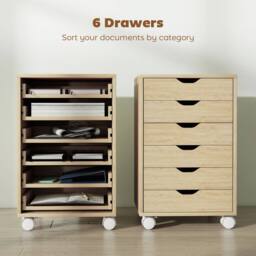 HOMCOM 6 Drawer Vertical File Cabinet with Quiet Drawers & Wheels, Oak in Light Oak - thumbnail 4