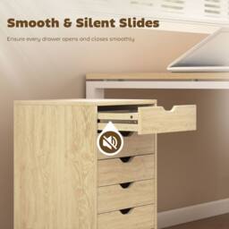 HOMCOM 6 Drawer Vertical File Cabinet with Quiet Drawers & Wheels, Oak in Light Oak - thumbnail 6