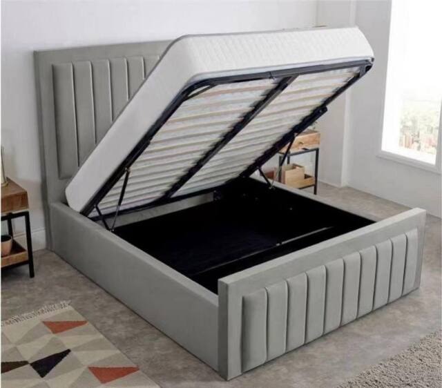"Interior Emporium Ltd Plush Velvet Ottoman Bed Frame with GAS lift Storage (Double 4'6"", Grey) in Grey - Size: Double" - image 1