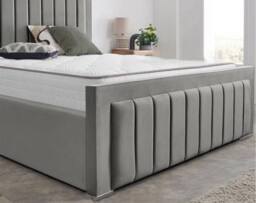 "Interior Emporium Ltd Plush Velvet Ottoman Bed Frame with GAS lift Storage (Double 4'6"", Grey) in Grey - Size: Double" - thumbnail 2