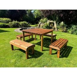 Charles Taylor Knights Eight Seater Garden Furniture Table Set - Fully Assembled in Light Brown - thumbnail 1