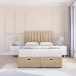 Sloomy Manhattan Coniston Fabric Ottoman Bed End Opening With Sprung Memory Mattress & 26 Inch strut Headboard in Cream - Size: Small Single - thumbnail 2