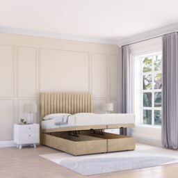 Sloomy Manhattan Coniston Fabric Ottoman Bed End Opening With Sprung Memory Mattress & 26 Inch strut Headboard in Cream - Size: Small Single - thumbnail 1