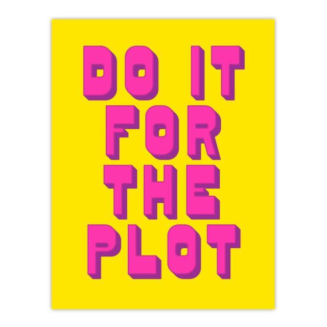 "Artery8 Do It For The Plot Retro Yellow Pink Funny Cheeky Wall Art Print - Size: W12"" x H16""" - image 1