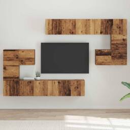 Berkfield Home Wall-mounted Tv Cabinet 8 pcs Old wood Medium 30.5 x 30 x 30 cm in Brown - thumbnail 2