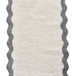 Wyld and Coco Cotton Bath Mat 60 x 90 cm Beige Grey Geometric Wavy Edge - Size: 1600mm x 900mm - thumbnail 2