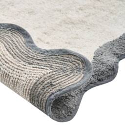 Wyld and Coco Cotton Bath Mat 60 x 90 cm Beige Grey Geometric Wavy Edge - Size: 1600mm x 900mm - thumbnail 5