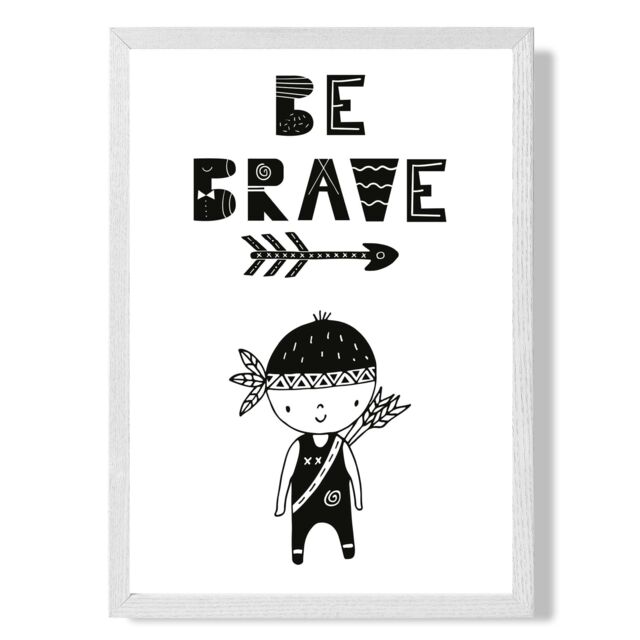 ARTZE Be Brave Little Boy Scandi Quote Framed Print SIZE: A4 with White Frame in Black - Size: A2 - image 1