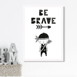 ARTZE Be Brave Little Boy Scandi Quote Framed Print SIZE: A4 with White Frame in Black - Size: A2 - thumbnail 2
