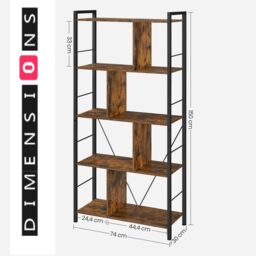 Modcraft Industrial Style Shelf for Living Room with Steel & Particleboard in Brown - Size: Large - thumbnail 5