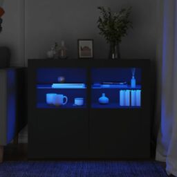 Berkfield Home Side Cabinets with LED Lights 2 pcs Black Engineered Wood - thumbnail 1