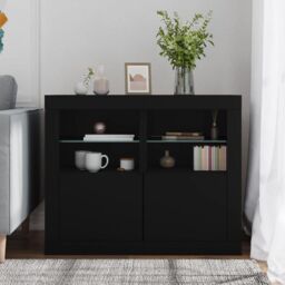 Berkfield Home Side Cabinets with LED Lights 2 pcs Black Engineered Wood - thumbnail 3