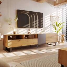 STILVORA TV Stand 180 cm with Drawers & Storage in Natural - thumbnail 1
