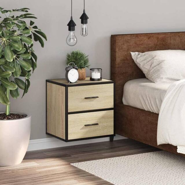 Berkfield Home Durable Wall-mounted Bedside Cabinet Sonoma Oak 40x31x39.5 cm in Light Tan - image 1