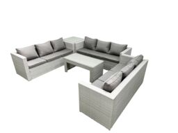 Fimous Rattan Garden Outdoor Furniture Set 9 Seater Garden Sofa Oblong Coffee Table Set with Side Table Light Grey Mixed - thumbnail 2