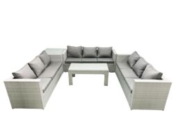 Fimous Rattan Garden Outdoor Furniture Set 9 Seater Garden Sofa Oblong Coffee Table Set with Side Table Light Grey Mixed - thumbnail 1