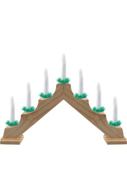 VFM e-Store 7 LED Wood Christmas Candle Bridge, Battery operated-VFM in Natural - image 1