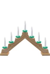 VFM e-Store 7 LED Wood Christmas Candle Bridge, Battery operated-VFM in Natural