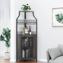 VOGREX Corner Tall Wine Bar Cabinet Sturdy with Removable in Black - thumbnail 3